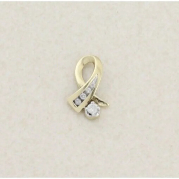 Pendant Only 10k Yellow Gold 1/8th ct Diamond Ribbon Pendant - Picture 1 of 5